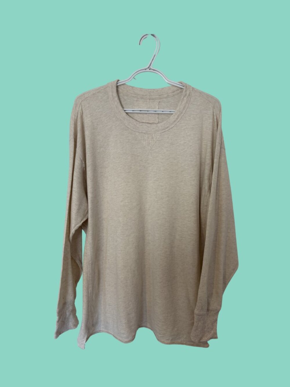 Aerie Cozy Long Sleeved Oversized Boyfriend T-Shirt, Cream, Size L
